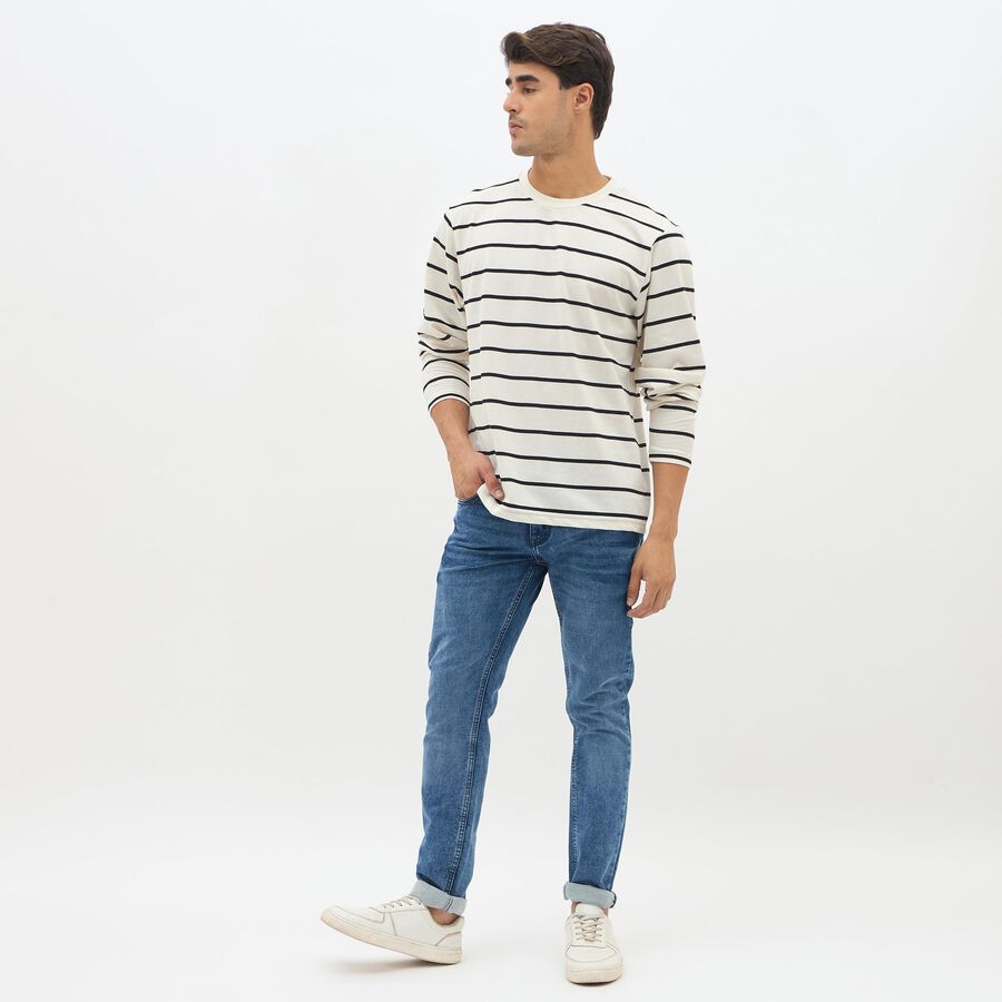 Men's Off-White Crew Neck Casual Full Sleeve T-Shirt, Off White, large image number null