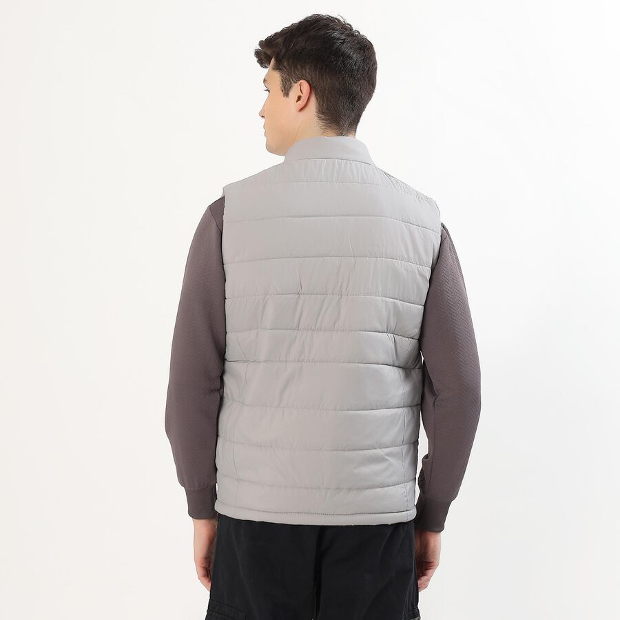Men's Light Grey High Neck Sleeveless Jacket, Light Grey, large