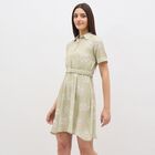 Women's Light Sage Green Collared Shirt Dress, Light Green, small