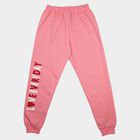 Girls Pink Regular Fit Typography Print Jogger Pyjama, Pink, small