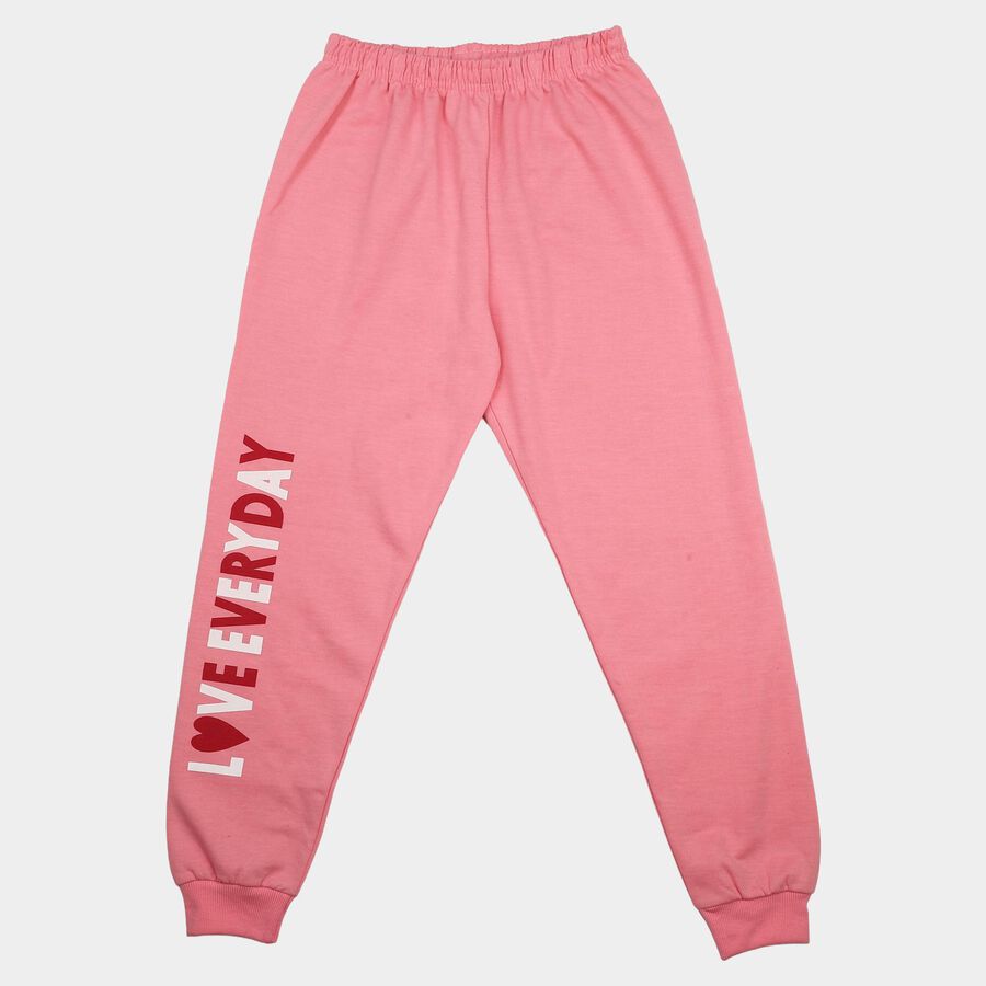 Girls Pink Regular Fit Typography Print Jogger Pyjama, Pink, large