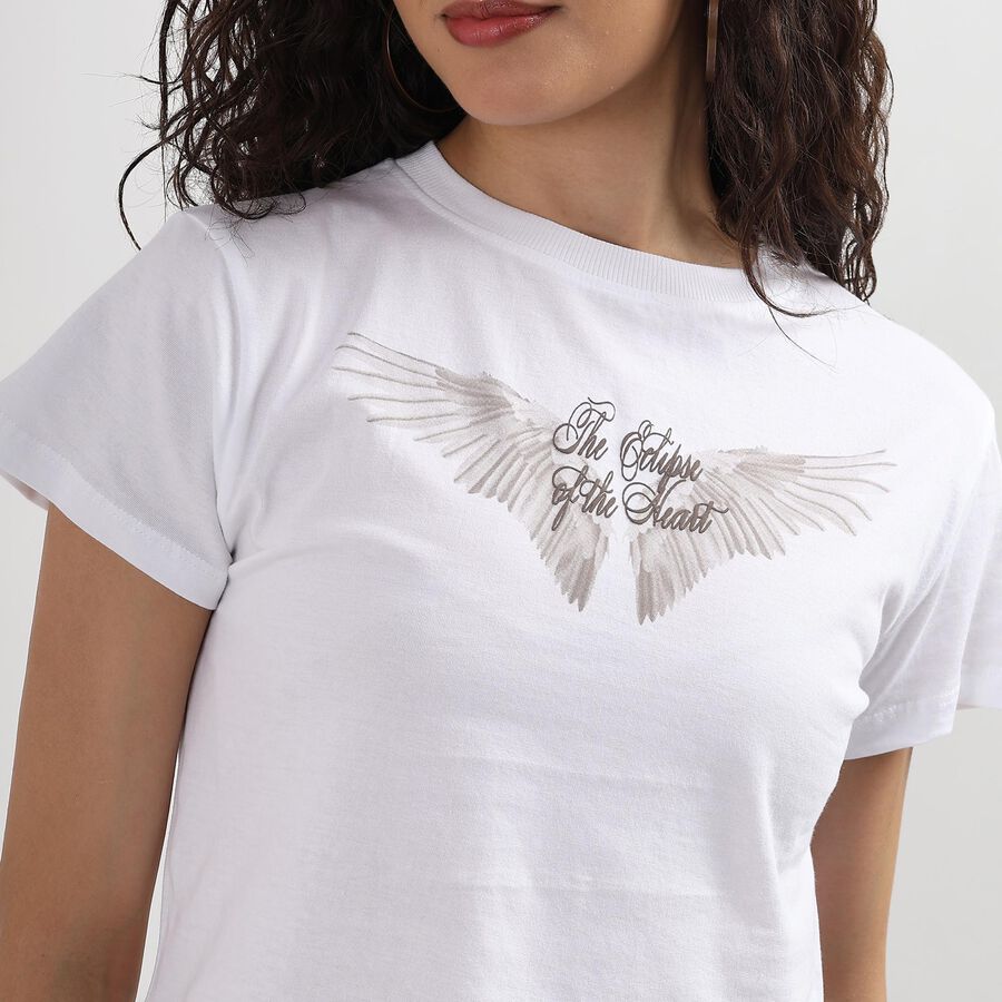 Ladies' 100% Cotton Round Neck T-Shirt , White, large image number null