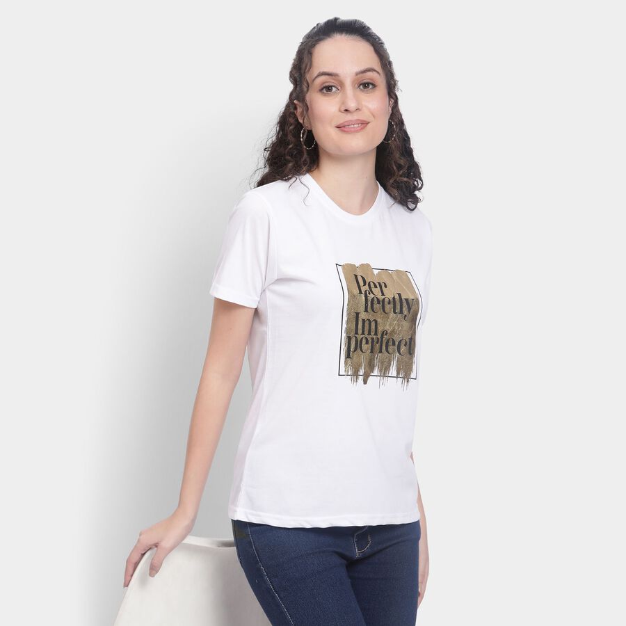 Ladies' Round Neck T-Shirt , सफ़ेद, large image number null