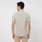 Men's Off White Cotton Short Sleeve Checked Regular Fit Shirt, Off White, small