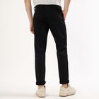 Men's Jet Black Slim Fit Flat-Front Casual Trousers, काला, small