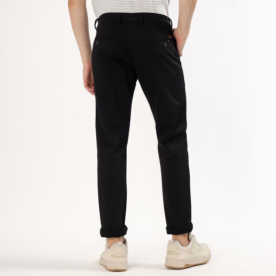 Men's Jet Black Slim Fit Flat-Front Casual Trousers, काला, large