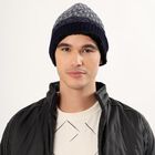 Men's Grey and Navy Blue Textured Winter Cap, Navy Blue, small image number null