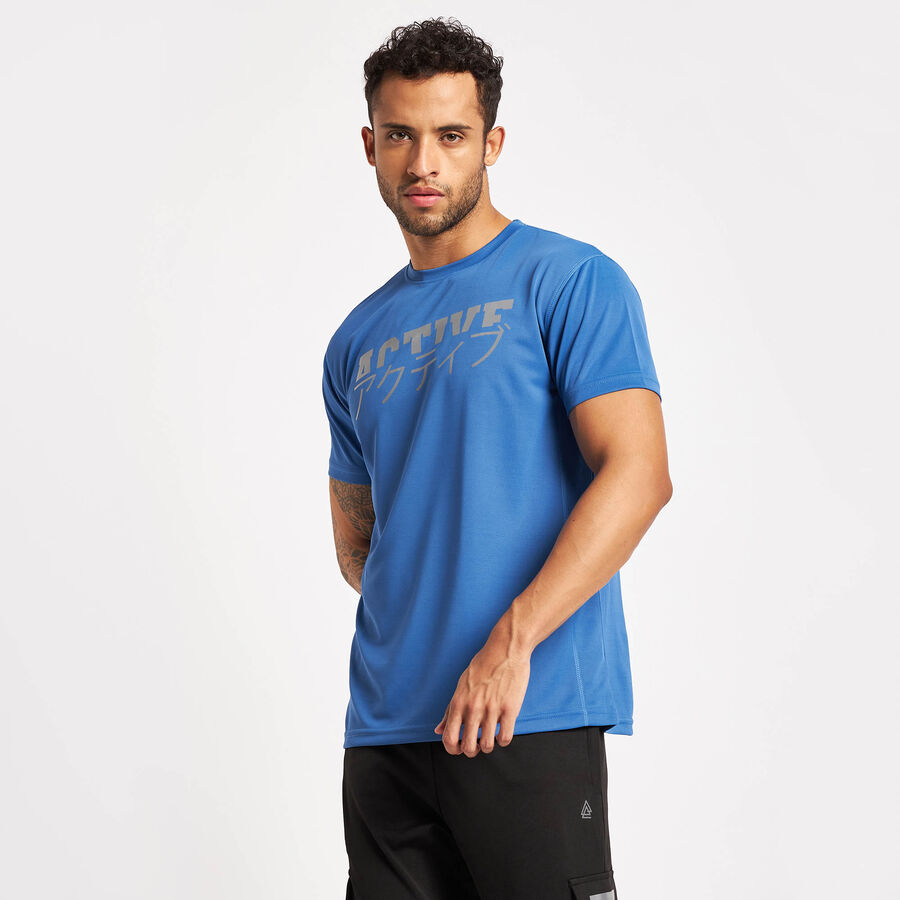 Solid Round Neck T-Shirt, Mid Blue, large image number null