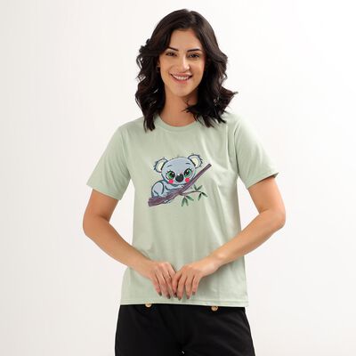 Women's Light Sage Green Round Neck T-Shirt