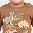 Infants' Beige 100% Cotton Round Neck Dinosaur Graphic Print Baba Suit, Beige, small