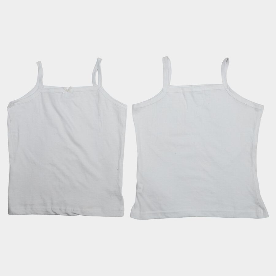 Girls White Cotton Straight Neck Quilted Vest, White, large