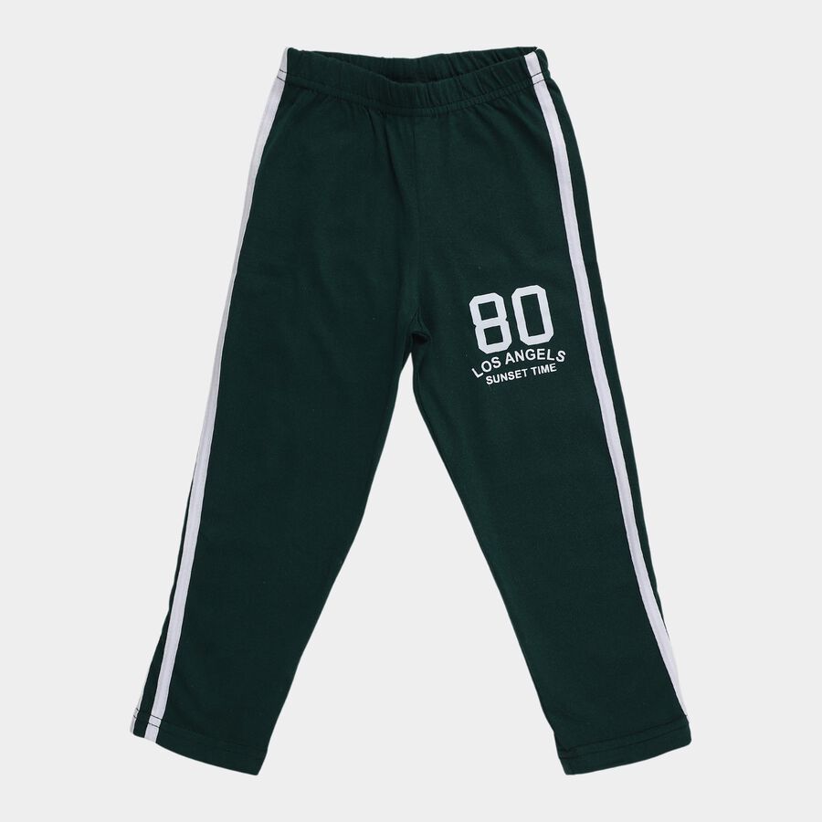 Boys' Dark Green Regular Fit Side Stripe Graphic Print Pyjama, Dark Green, large