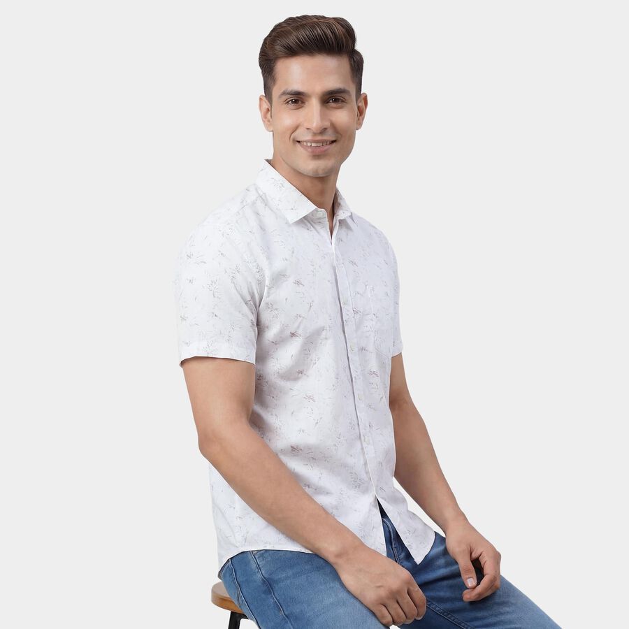 Men's White Cotton Button Down Casual Shirt, ऑफ व्हाइट, large