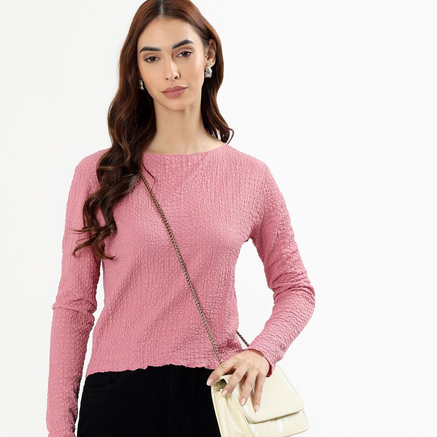 Women's Dusty Rose Pink Round Neck Casual Top, Pink, large image number null