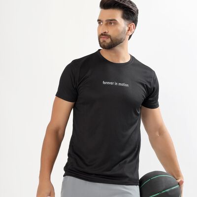 Men's Jet Black Crew Neck Athleisure T-Shirt