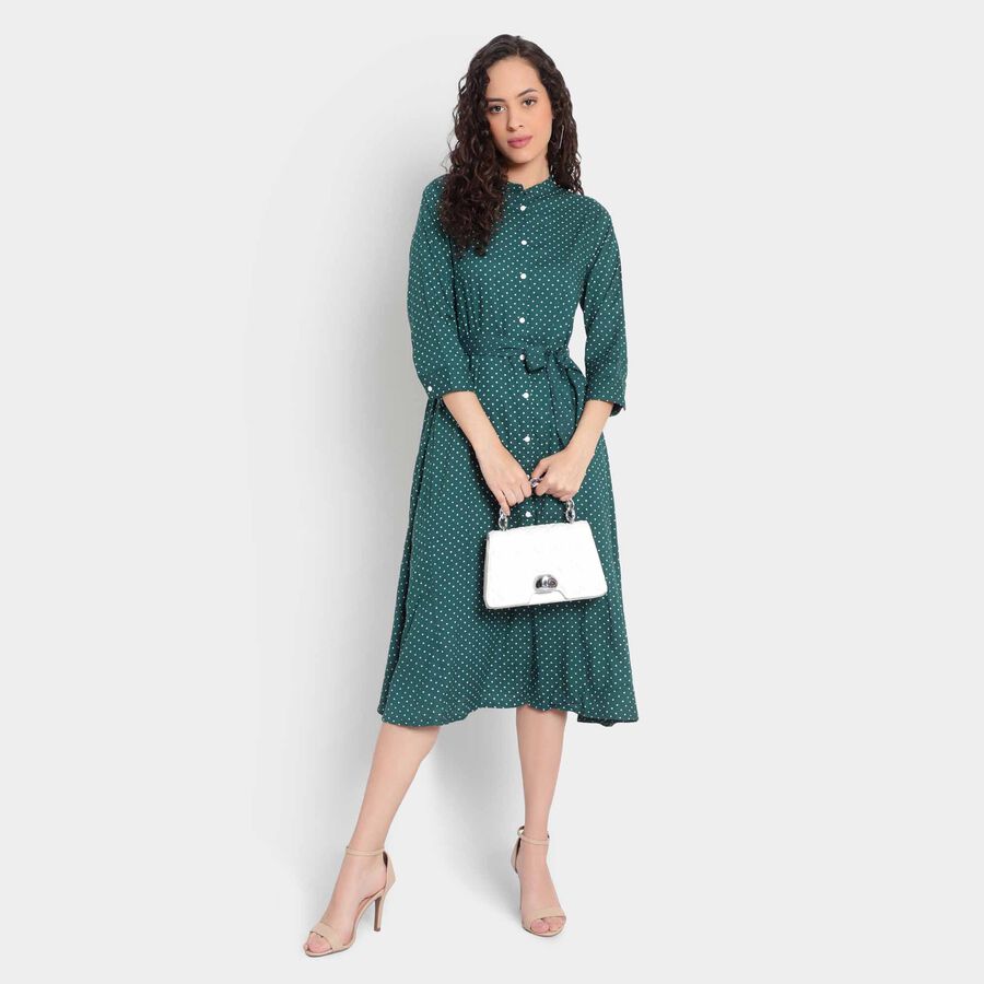 Printed Dress, Dark Green, large image number null