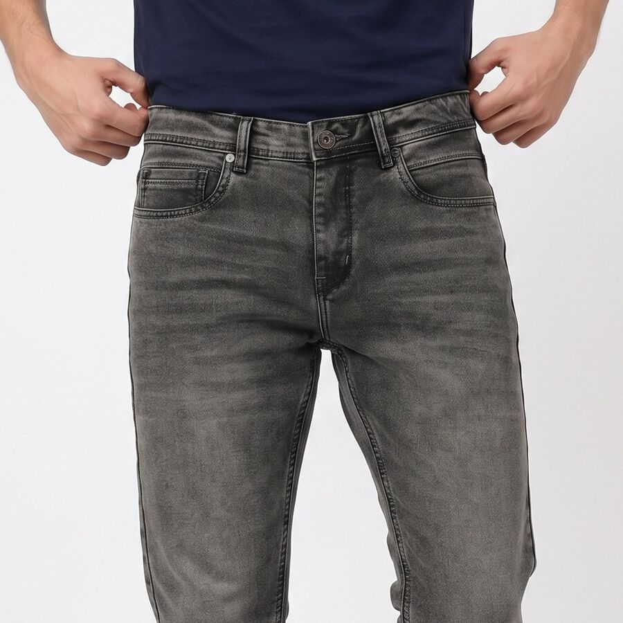 Men's Grey Straight Fit Washed Jeans, Light Grey, large