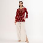 Women's Maroon Notch Neck Embroidered Kurti, Maroon, small image number null