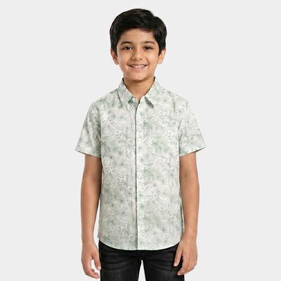Boys Green Cotton Half Sleeve Collar Casual Shirt