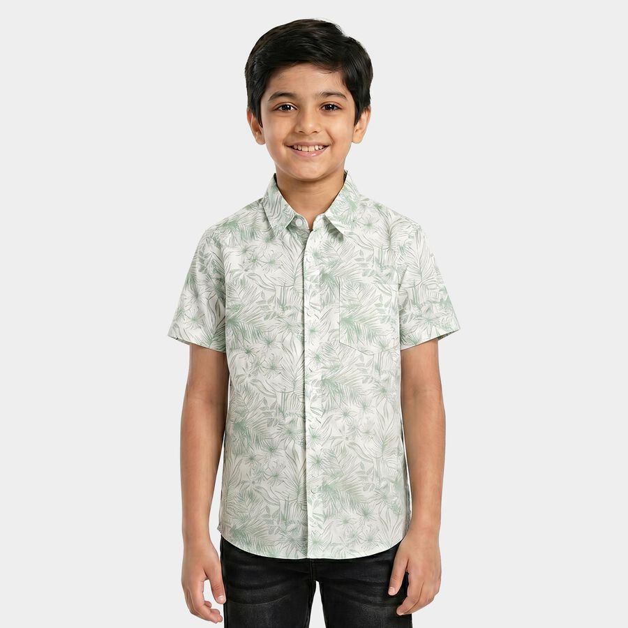 Boys Green Cotton Half Sleeve Collar Casual Shirt, Light Green, large
