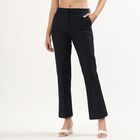 Women's Jet Black Straight Fit Mid-Rise Trousers, नेवी ब्लू, small image number null
