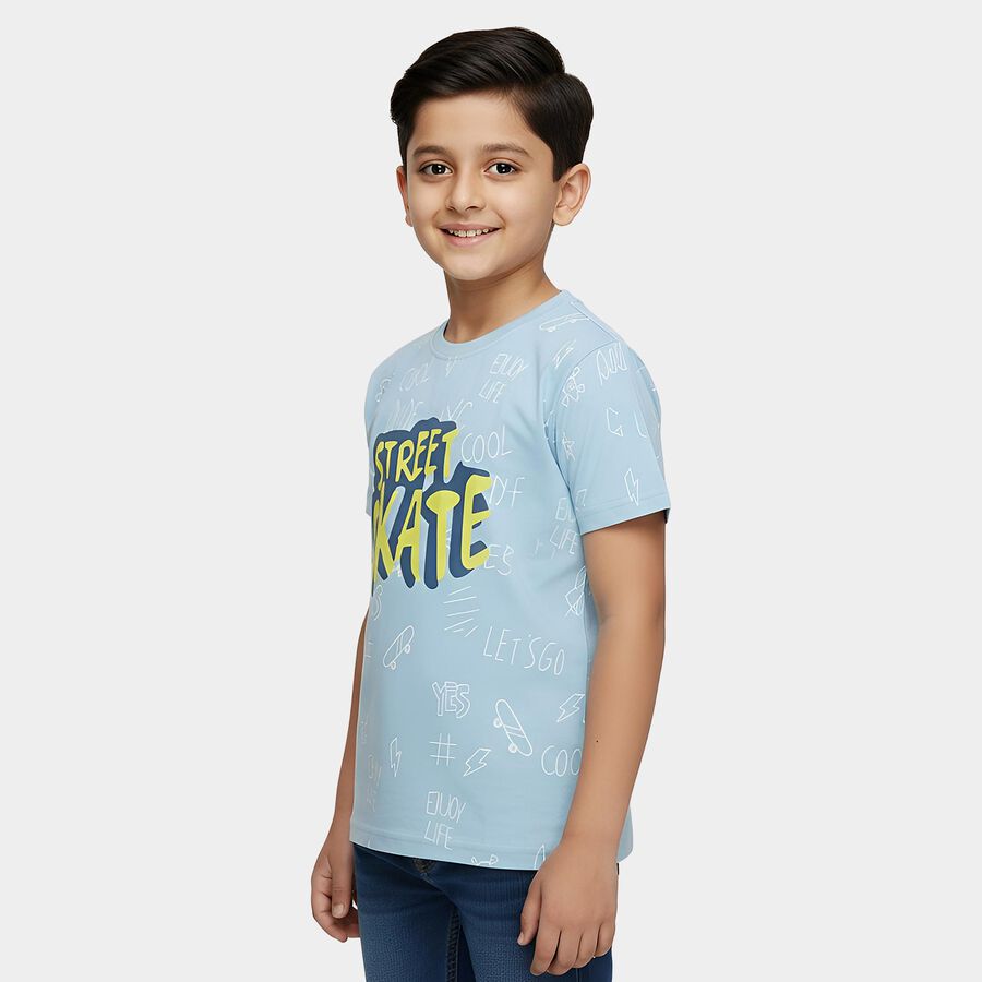 Boys Aqua Round Neck Casual T-Shirt, Aqua, large