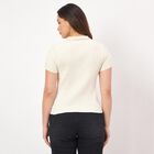 Women's White Cotton Round Neck Ruffle Sleeve Top, Off White, small