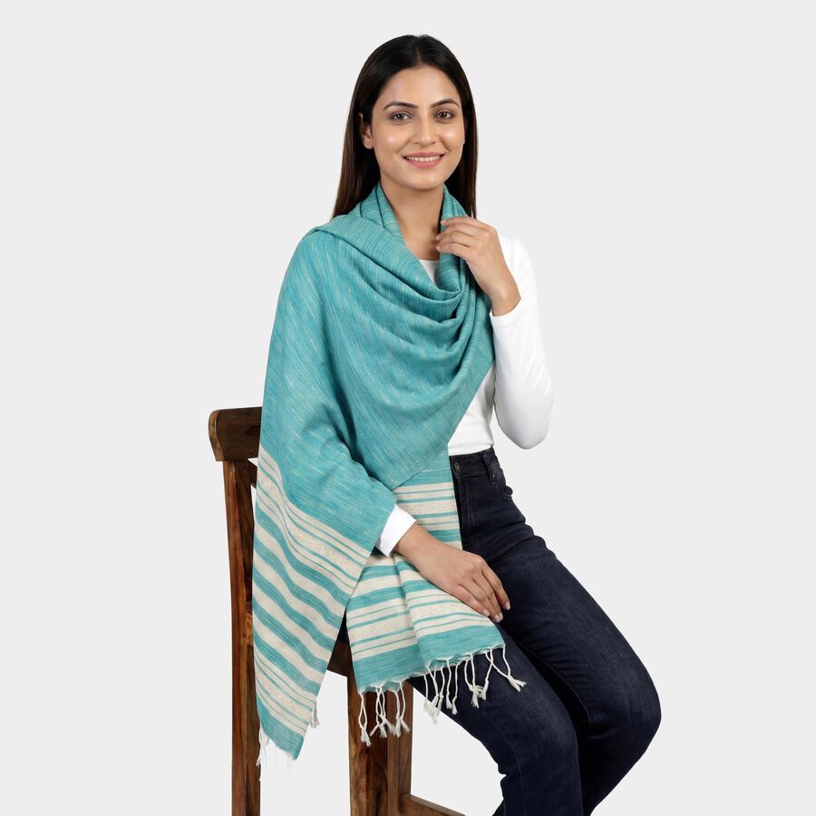 Women's Turquoise Striped Dupatta, गहरा हरा, large