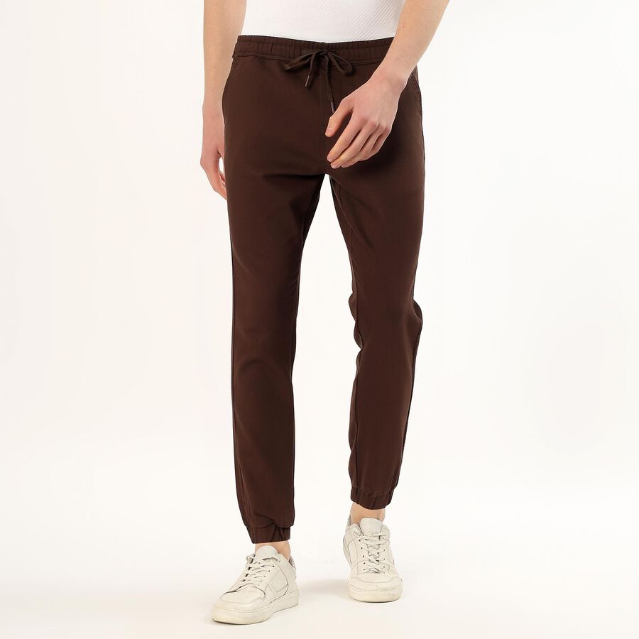Men's Deep Chocolate Brown Slim Fit Jogger Trousers, भूरा, large