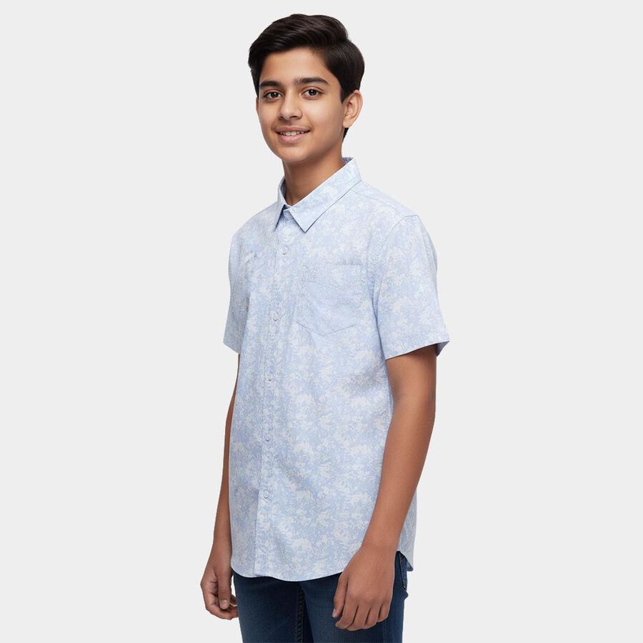 Boys' Light Blue Cotton Button Down Collar Casual Shirt, Light Blue, large