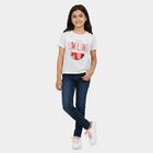 Girls White Cotton Round Neck Regular T-Shirt, सफ़ेद, small