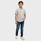 Boys Light Grey Button-Down Casual Shirt, Light Grey, small