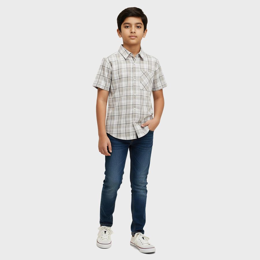 Boys Light Grey Button-Down Casual Shirt, Light Grey, large