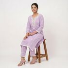 Women's Lavender Cotton Embroidered Ethnic Set, Lilac, small