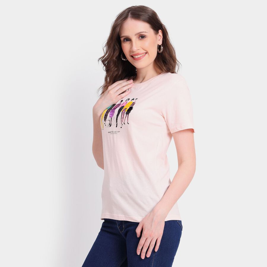 Ladies' Cotton Round Neck T-Shirt, Pink, large image number null