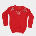 Girls Bright Cherry Red Crew Neck Casual Pullover, Red, small image number null