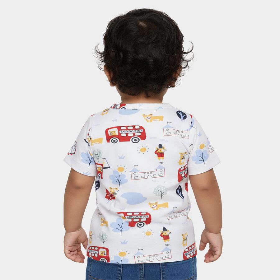 Infants White Cotton V-Neck Casual T-Shirt, सफ़ेद, large