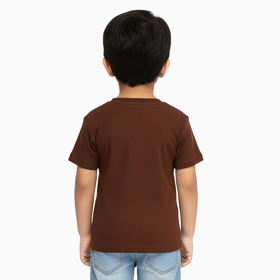 Boys Deep Brown Crew Neck Casual T-Shirt, भूरा, large image number null