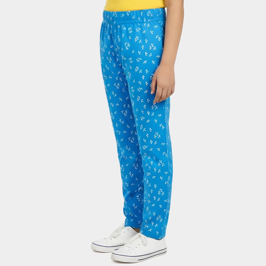 Girls Blue Regular Fit Printed Lounge Pyjama, Mid Blue, large