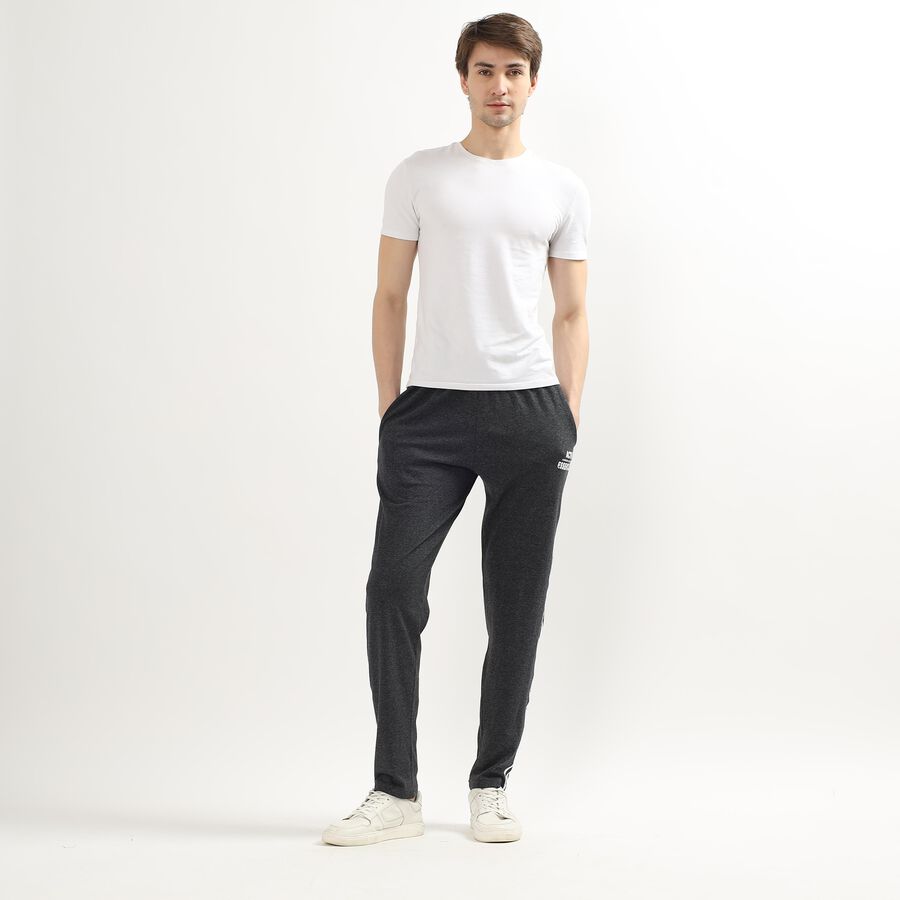 Men's Charcoal Black Regular Fit Side-Striped Track Pants, Dark Grey, large image number null