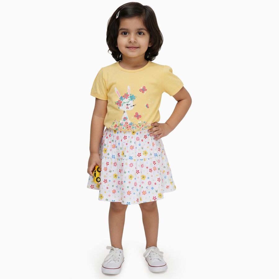 Infants' Bright Yellow Cotton Puff Sleeve Top and Floral Skirt Set, Yellow, large image number null