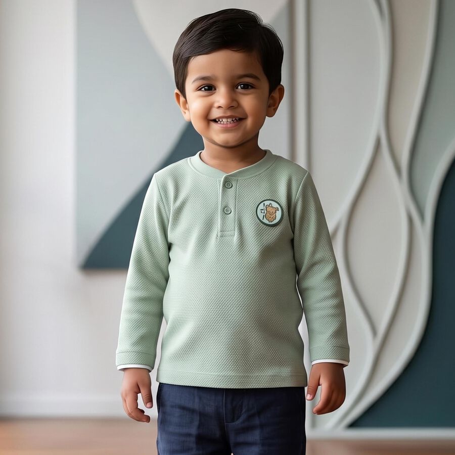 Infants Green Cotton Round Neck Regular T-Shirt, Light Green, large