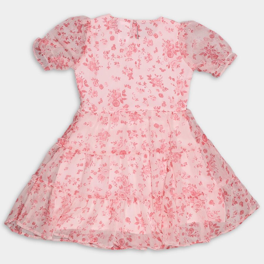 Girls' Soft Pink Round Neck Romantic Dress, Light Pink, large image number null