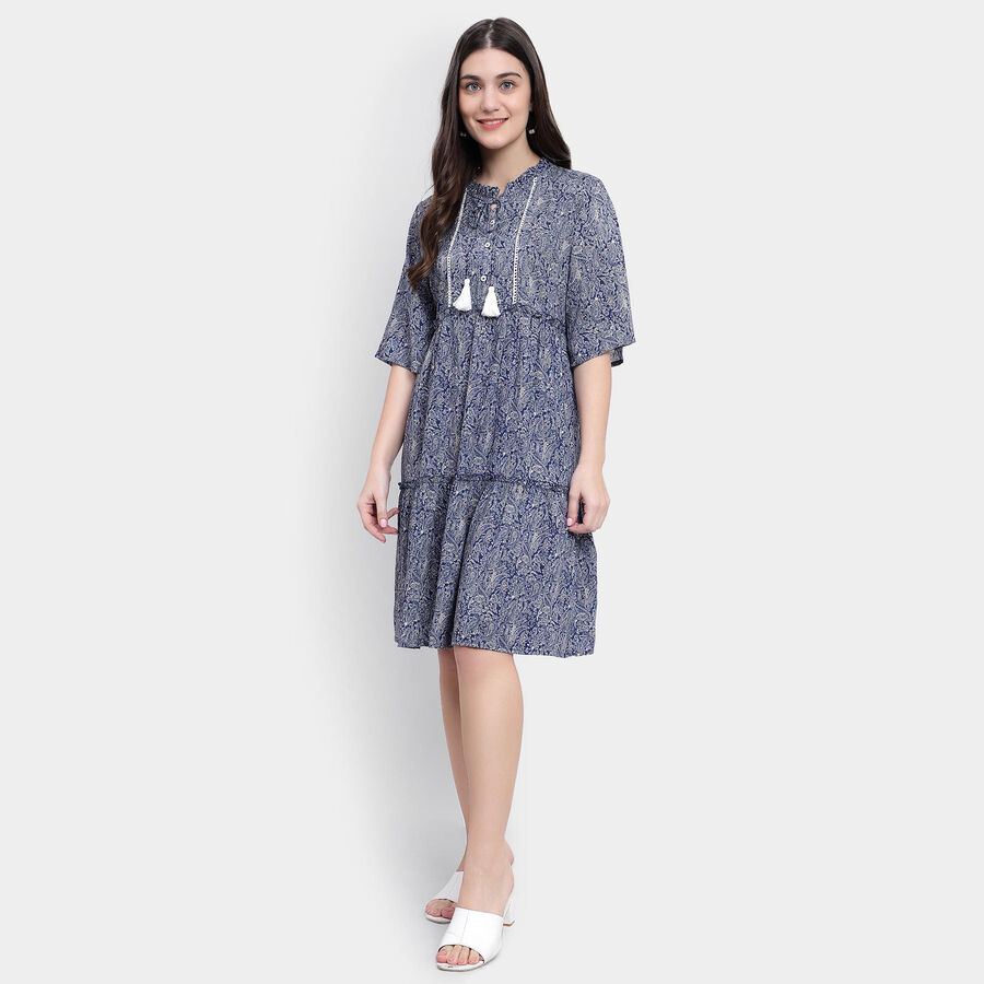 All Over Print A Line Dress, मध्यम नीला, large image number null