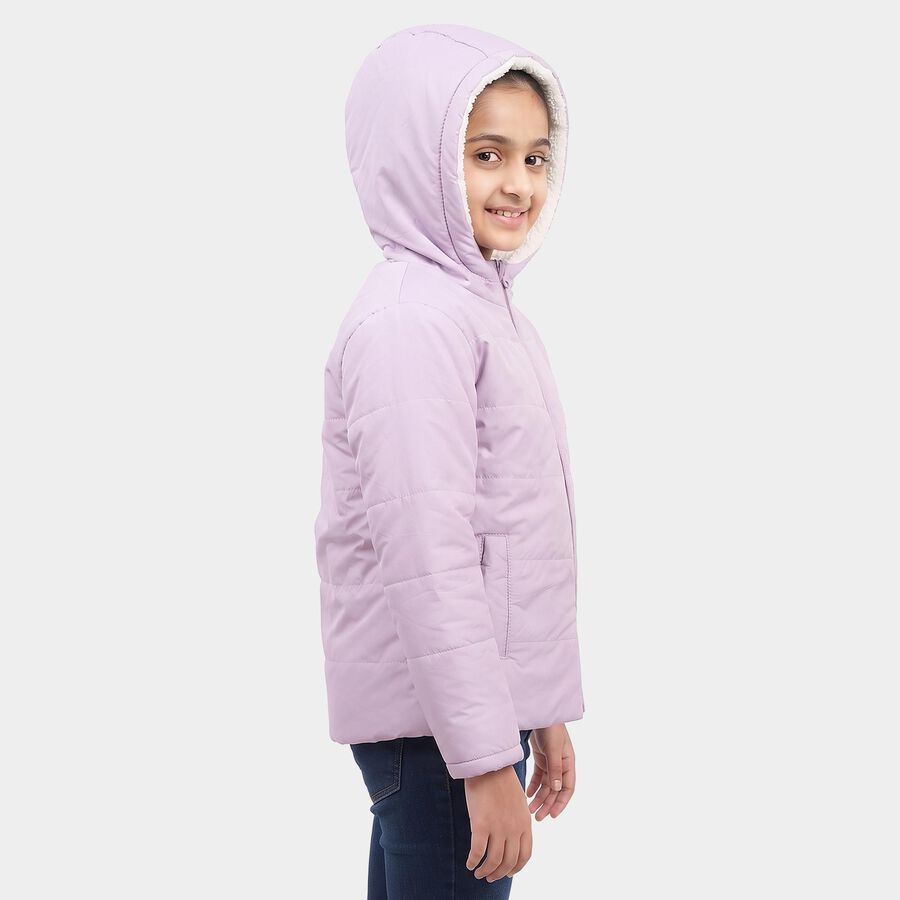 Girls' Lilac Hooded Puffer Jacket, Lilac, large