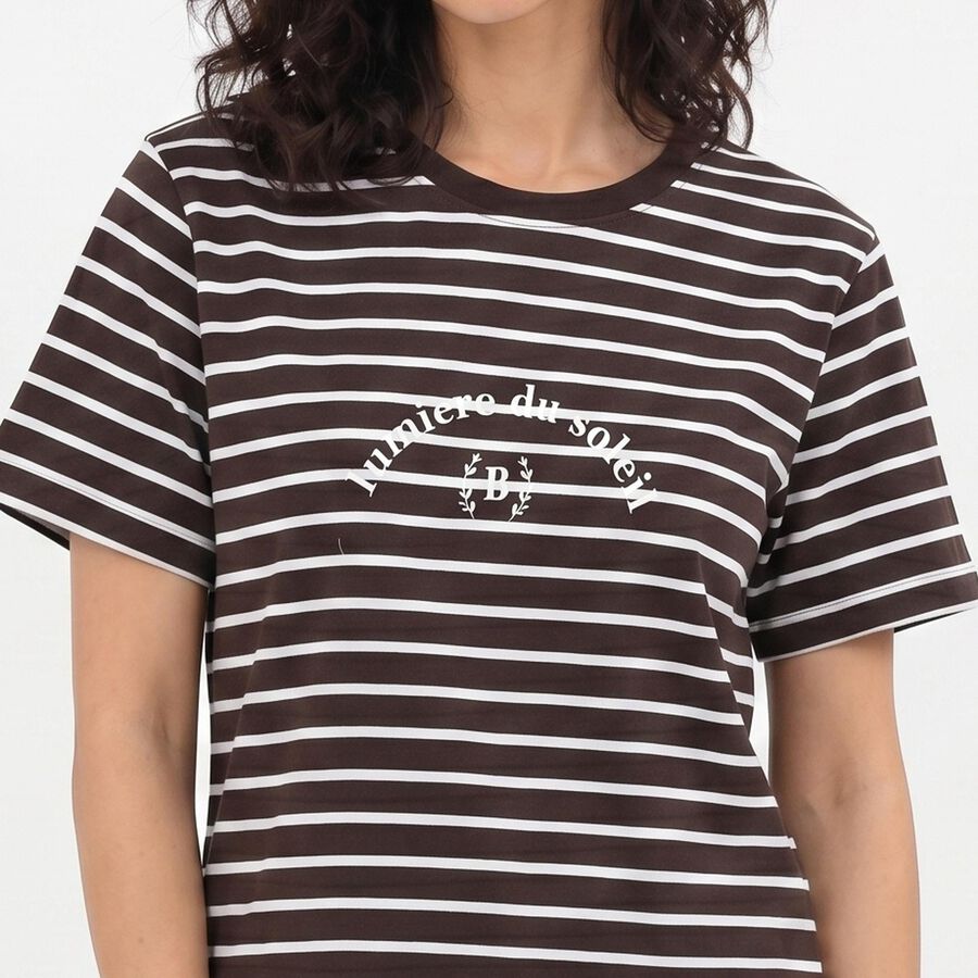 Women's Brown Round Neck Regular T-Shirt, भूरा, large