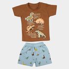 Infants' Beige 100% Cotton Round Neck Dinosaur Graphic Print Baba Suit, Beige, small