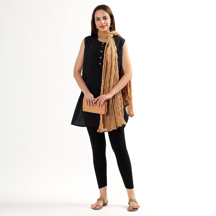 Women's Beige Crinkled Dupatta, Khaki, large image number null