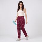 Women's Maroon Straight Fit Bow Printed Elastic Waist Pyjama, Wine, small