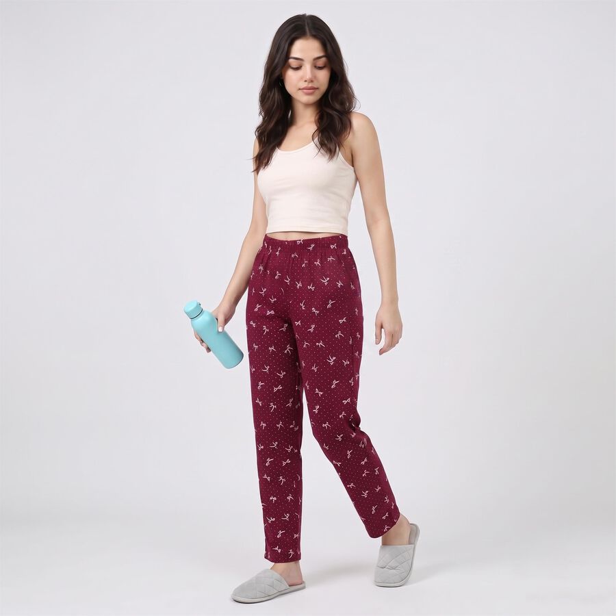 Women's Maroon Straight Fit Bow Printed Elastic Waist Pyjama, Wine, large